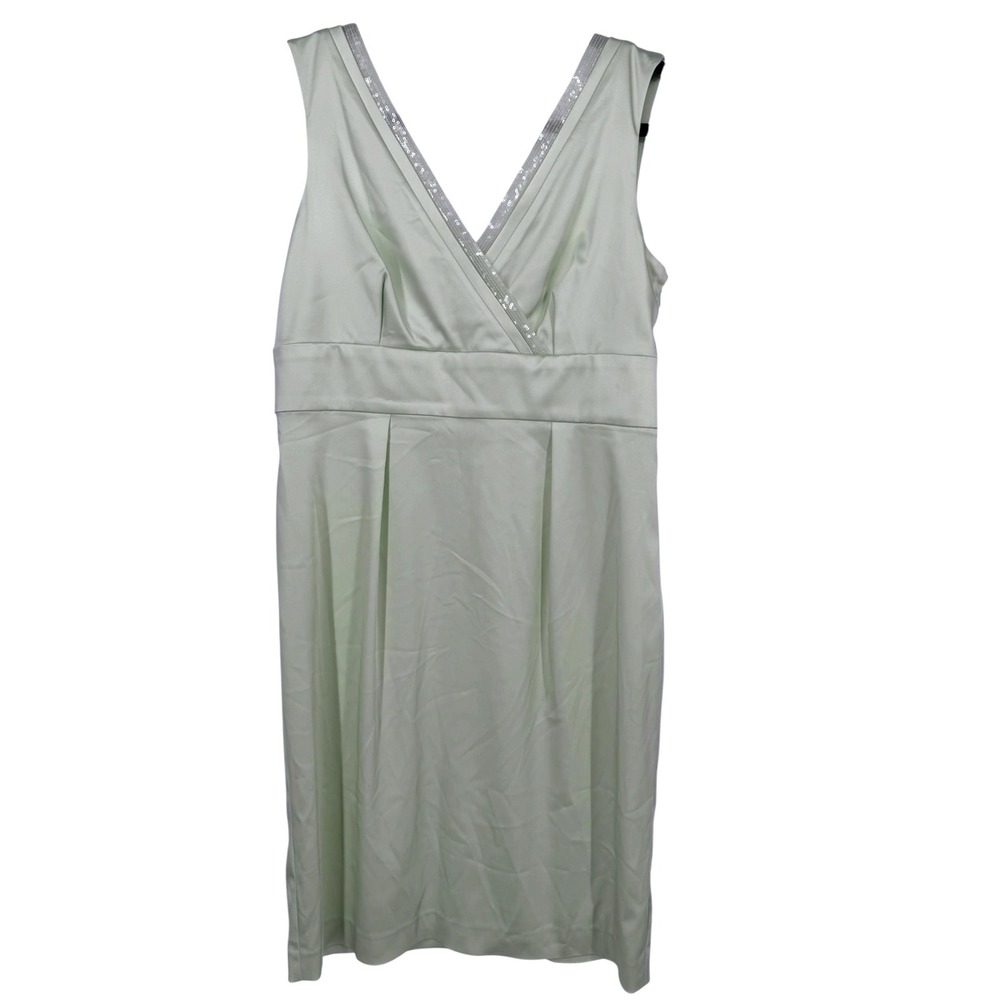 Calvin Klein Womens Mint Green Satin Sequin Trim V-Neck Sheath Dress Size 12